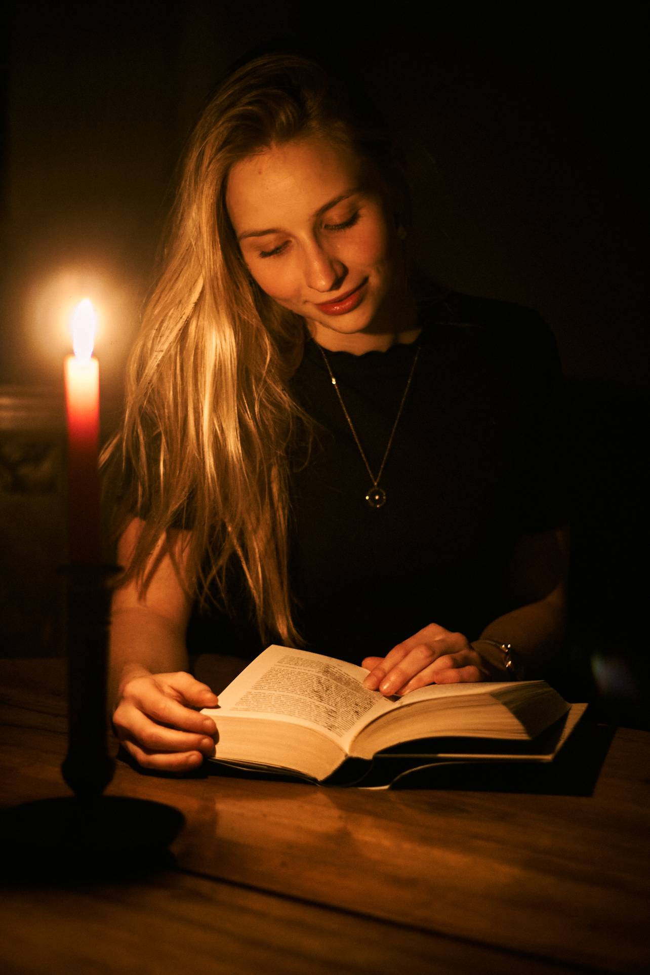 Portrait Candle Light Reading